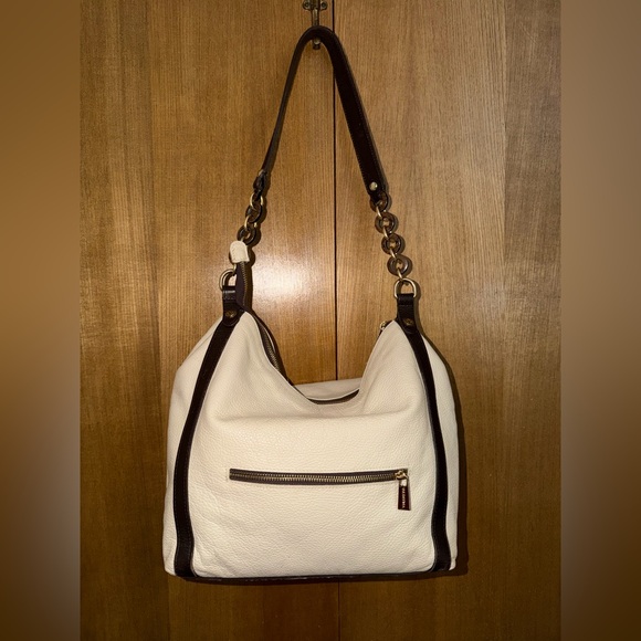 Valentina Genuine Leather Shoulder Bag Cream Brown Made in Italy - Picture 5 of 16